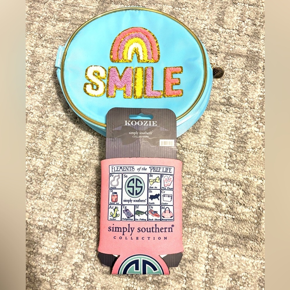 Bundle of Simply Southern! “Smile” Storage Travel Pouch and NEW Koozie